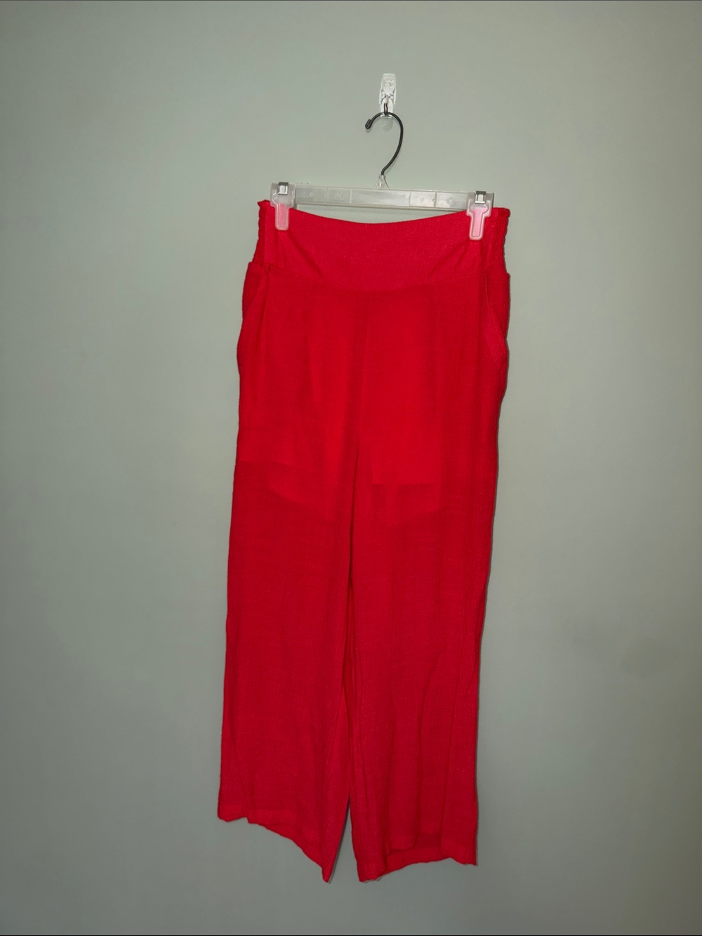 Nanette Lepore Smocked Wide Leg Pants M Red Coral Lined Pockets